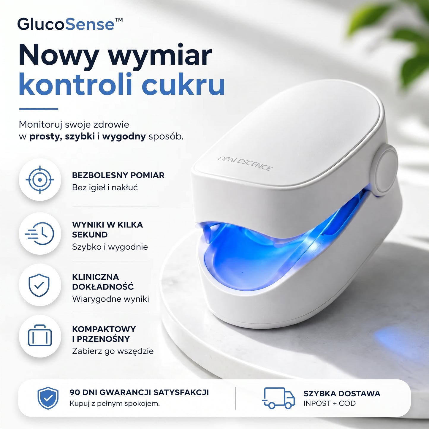 GlucoSense™ – Codzienne wsparcie zdrowia dzięki bezbolesnemu monitorowaniu 3 w 1
